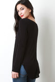 Half Placket Ribbed Knit Top