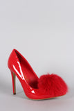 Privileged Faux Fur Pom Pom Patent Pointy Toe Stiletto Pump