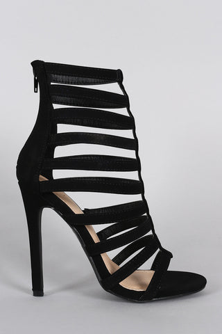 Liliana Nubuck Strappy Caged Open Toe Heel