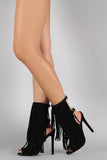 Liliana Long Layered Fringe Peep Toe Stiletto Mule