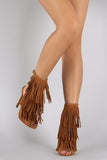 Liliana Long Layered Fringe Peep Toe Stiletto Mule