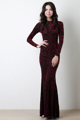 Burnout Velvet Mermaid Maxi Dress