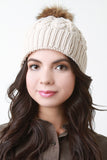 Faux Fur Pom Double Weft Knit Beanie