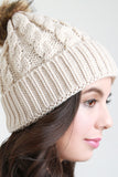 Faux Fur Pom Double Weft Knit Beanie