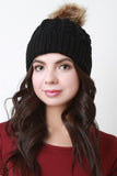 Faux Fur Pom Double Weft Knit Beanie