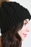 Faux Fur Pom Double Weft Knit Beanie