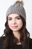 Faux Fur Pom Double Weft Knit Beanie