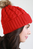 Faux Fur Pom Double Weft Knit Beanie