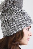 Marled Pom Braided Knit Beanie