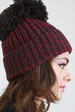 Marled Pom Braided Knit Beanie