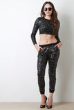 Metallic Sequined Jogger Pants