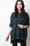 Oversized Boxy Plaid Long Sleeves Button Up Shirt