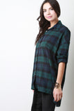 Oversized Boxy Plaid Long Sleeves Button Up Shirt