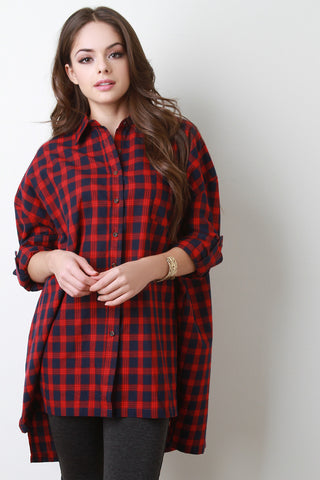 Oversized Plaid Long Sleeves Button Up Shirt