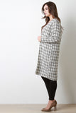 Tweed Plaid Open Front Longline Collarless Jacket