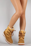 Faux Shearling Round Toe Lace Up Duck Boots