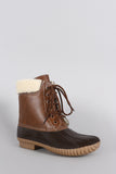 Shearling Cuff Round Toe Lace Up Duck Ankle Boots