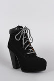 Wild Diva Lounge Round Toe Lace Up Chunky Heeled Booties