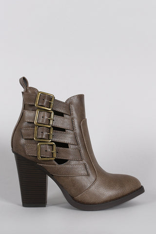 Wild Diva Lounge Almond Toe Buckled Strap Booties