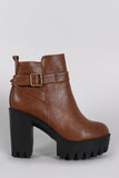 Buckled Lug Sole Platform Heeled Ankle Boots