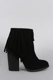 Suede Fringe Chunky Heeled Ankle Boots