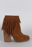 Suede Fringe Chunky Heeled Ankle Boots