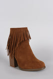 Suede Fringe Chunky Heeled Ankle Boots