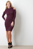 Rib Knit Open Shoulder Long Sleeve Dress