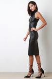 Matte Vegan Leather Turtle Neck Sleeveles Dress