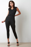 V Neck Faux Pocket Jumpsuit