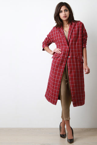 Plaid Double Snap Button Overcoat