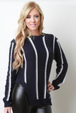 Vertical Stripe Asymmetrical Open Side Sweater