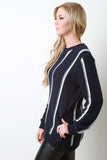 Vertical Stripe Asymmetrical Open Side Sweater