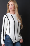 Vertical Stripe Asymmetrical Open Side Sweater