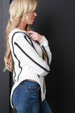 Vertical Stripe Asymmetrical Open Side Sweater