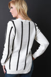 Vertical Stripe Asymmetrical Open Side Sweater