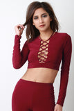 Long Sleeves Lace Up Crop Top