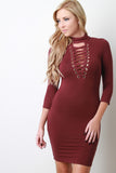 Mock Neck Lace Up Bodycon Dress