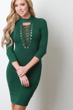 Mock Neck Lace Up Bodycon Dress