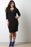 Crisscross V-Neck Quarter Sleeves Midi Dress