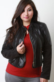 Quilted Vegan Leather and Knit Moto Jacket