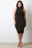 Metallic Threaded Texture Sleeveless Mock Neck Dress