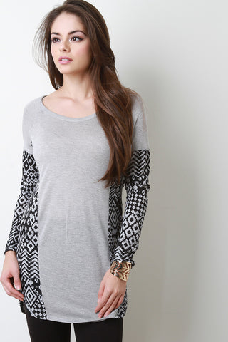 Southwestern Pattern Panel Knit Top