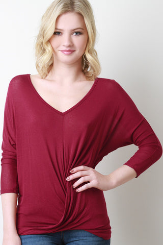 Twist Accent V-Neck Knit Top