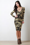 Metallic Brush Strokes Mesh Back Long Sleeve Dress