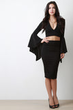 Bell Sleeves V-Neck Crop Top