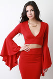 Bell Sleeves V-Neck Crop Top