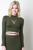 Strappy Waist Mock Neck Long Sleeve Crop Top