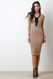 Super Soft Lace Up Quarter Sleeve Bodycon Dress