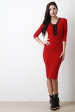 Super Soft Lace Up Quarter Sleeve Bodycon Dress